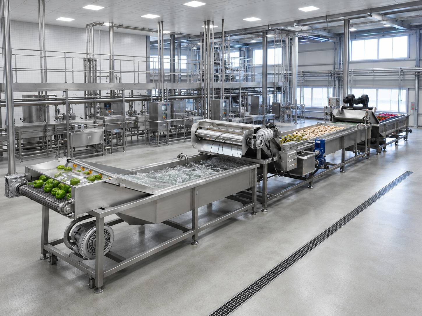 Clean vegetable processing production line