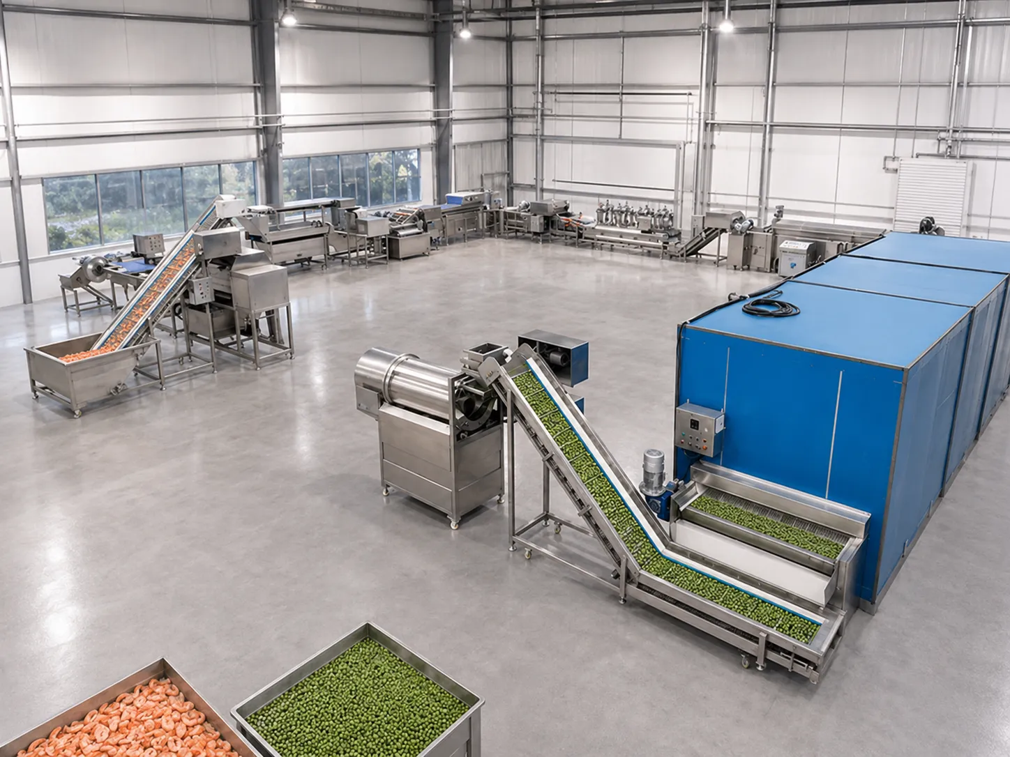 Continuous IQF freezer tunnel with low temperature blast freezing
